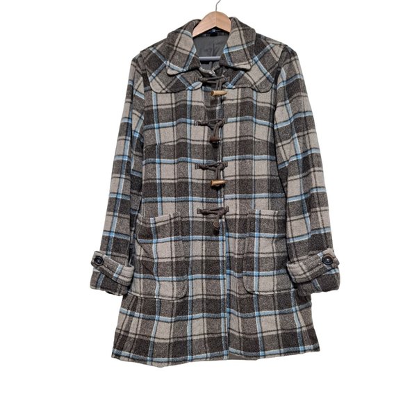 Gap Coat Woman Size XL Wool Plaid Toggles Brown Pockets Vintage Dark Academia - Picture 1 of 10